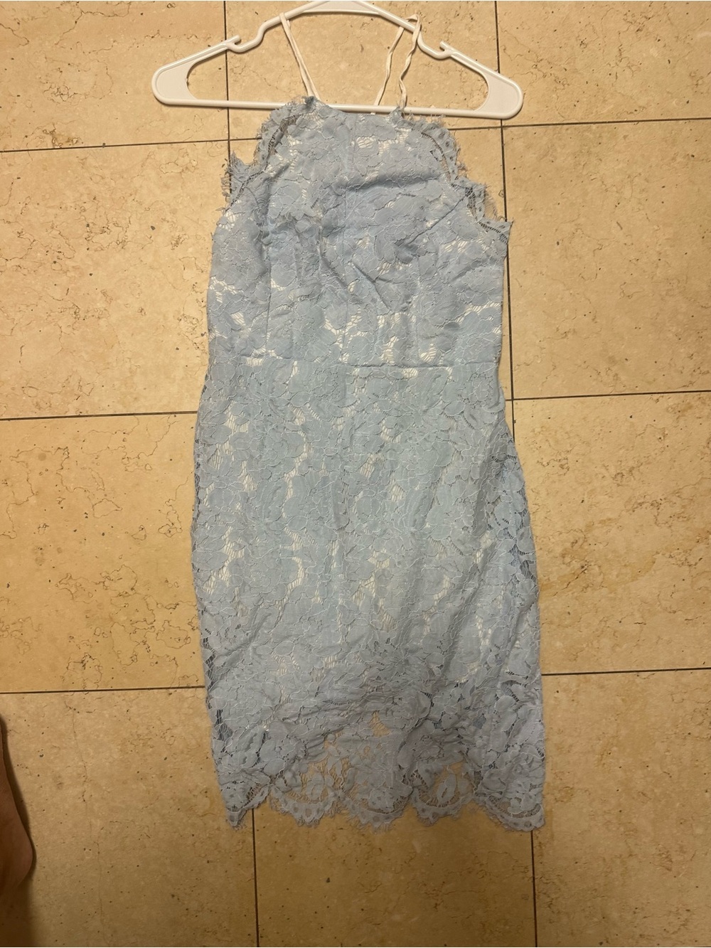 TOBI Light Blue Lace Halter Mini Evening Dress